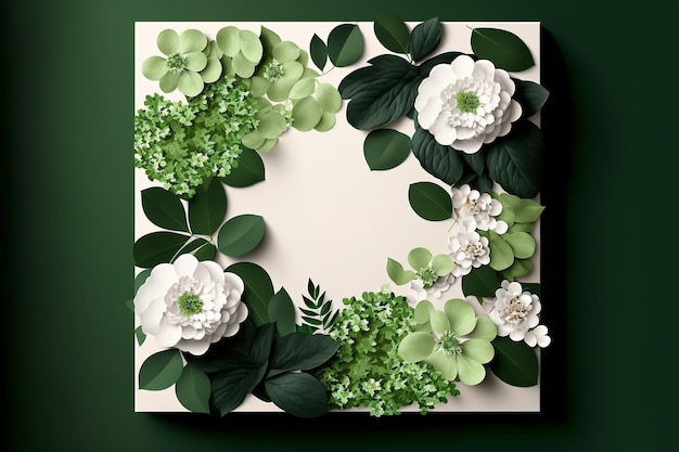 Zielona karta z kwiatami makieta wizytówki na tle botanicznym z egzotycznymi liśćmi