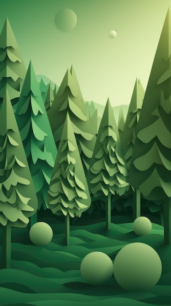 Zielona kartka wycięta z lasu z drzewami w tle.