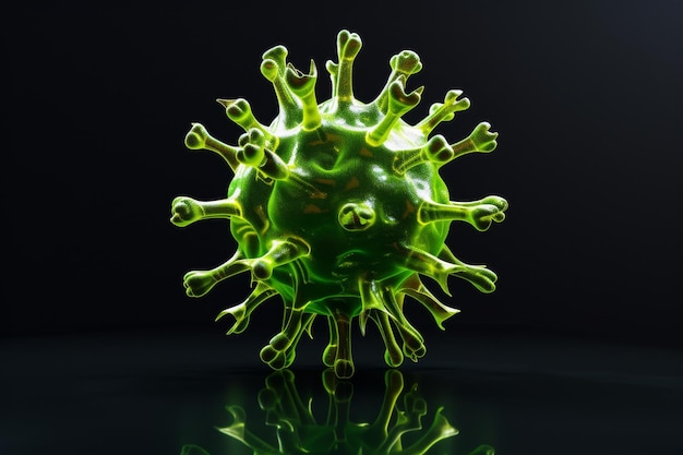 zielona komórka wirusa grypy na czarnym tle trójwymiarowa ilustracja