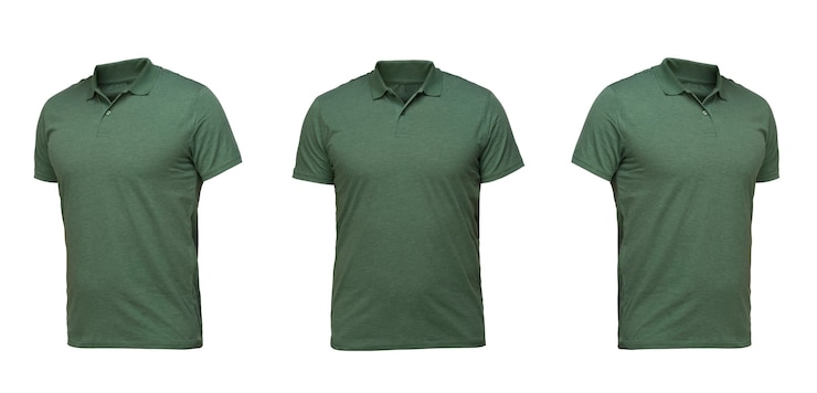 Zdjęcie zielona koszulka polo. t-shirt widok z przodu trzy pozycje na białym tle