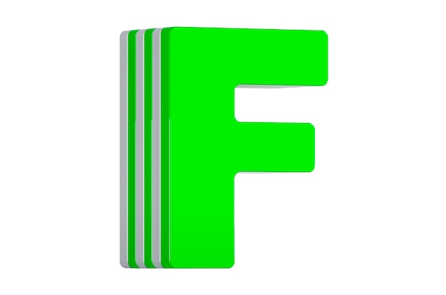 Zdjęcie zielona litera f warstwowe czcionki renderowania 3d izolowane na białym tle
