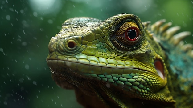 Zielona natura dzika przyroda zbliżenie skalowy portret gady jaszczurka zwierzę iguana Generatywna sztuczna inteligencja