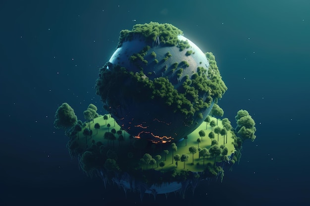 Zielona planeta z drzewem na niej