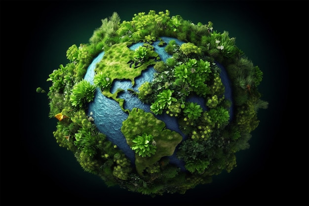 Zielona planeta z napisami "ziemia"
