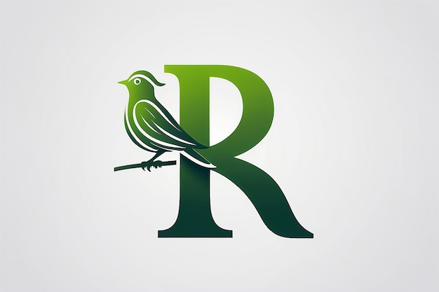 Zielona początkowa litera R z kształtem ptaka wewnątrz wektorowego projektu logo