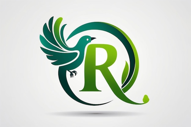 Zielona początkowa litera R z kształtem ptaka wewnątrz wektorowego projektu logo
