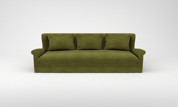 Zielona Sofa z poduszkami Widok z przodu Meble Rendering 3D