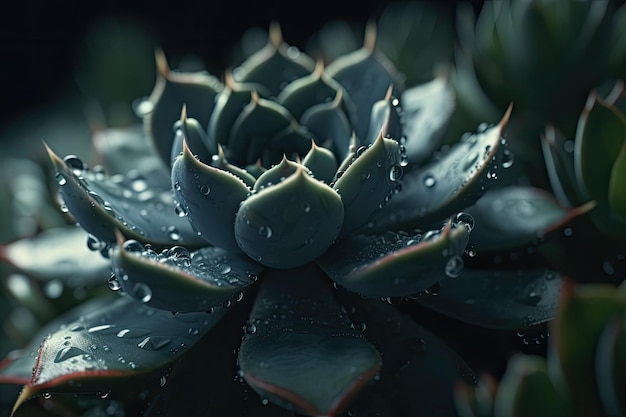 Zielona Succulent ro?lin z kropli wody Uderzaj?cy makro strza? Generative AI