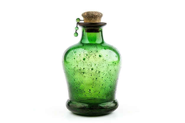 Zielona szklana butelka izolowana na białym tle