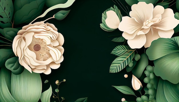 Zielona tapeta w kwiaty z okazji Międzynarodowego Dnia Kobiet Elegancki wzór botaniczny z kwiatami numer 8 i copyspace Generatywna sztuczna inteligencja