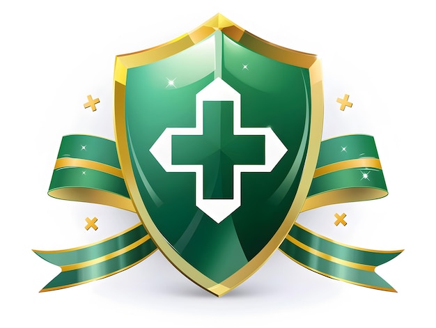 Zdjęcie zielona tarcza z ilustracją wektorową krzyża i wstążki na białym tle