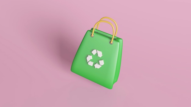 Zielona torebka wielokrotnego użytku z symbolem recyklingu