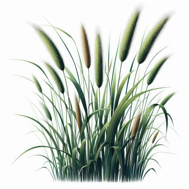 Zielona trawa trzcinowa izolowana na białym tle