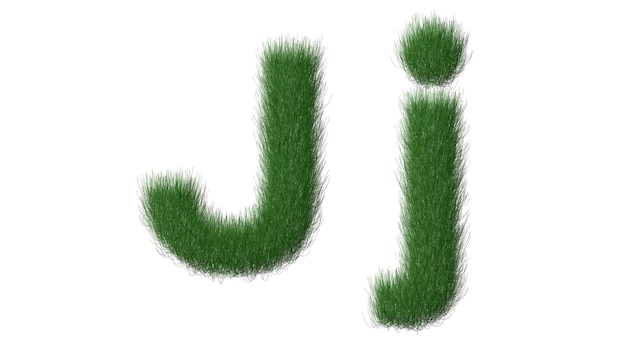 Zielona trawa z literą j na białym tle