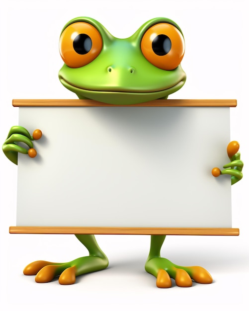 Zielona żaba z kreskówki trzymająca białą tablicę Generatywna sztuczna inteligencja