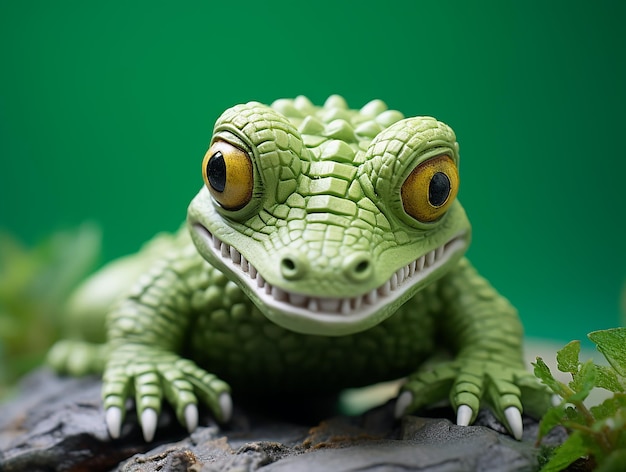 zielona żaba z żółtymi oczami i żółtą gębą
