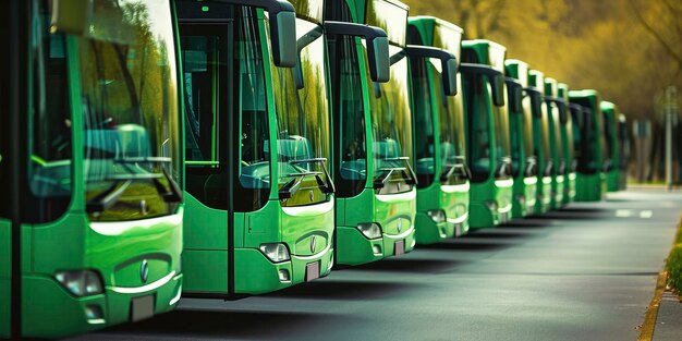 Zdjęcie zielone autobusy elektryczne w rzędzie