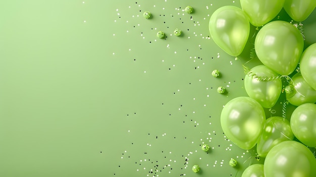 Zdjęcie zielone balony kompozycja tła banner projektowania uroczystości