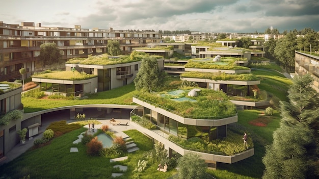 Zielone dachy i generatywna sztuczna inteligencja dzielnicy mieszkalnej