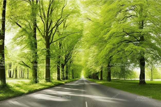 Zielone drzewa na drodze