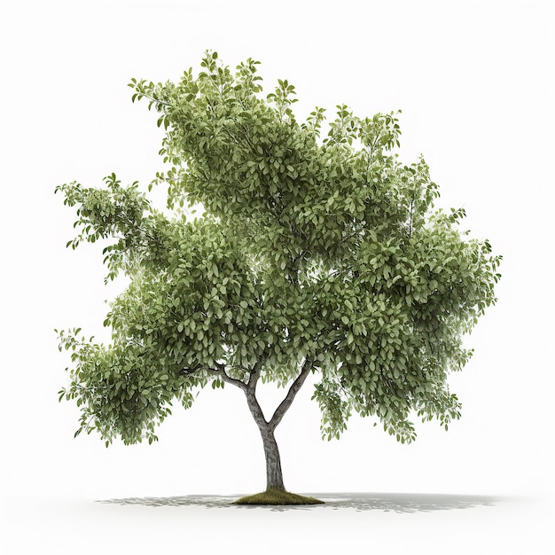 Zielone drzewo naturalne na białym tle ilustracja generatywna AI