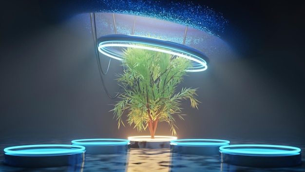 Zdjęcie zielone drzewo w epickim środowisku kosmicznym scifi z kinową ilustracją 3d