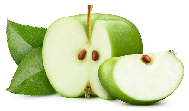 Zielone jab?ka wyizolowanych na bia?ym tle Dojrza?e ?wie?e jab?ka Clipping Path Apple with leaf