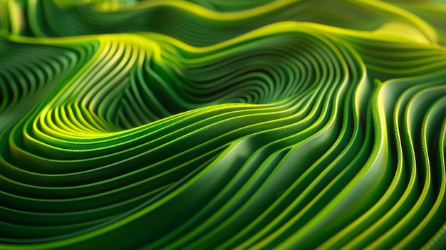 Zielone linie abstrakcyjne tło organiczne tapety projekt atmosferyczny fotorealizm panoramiczny renderowanie 3D AI Generatywne