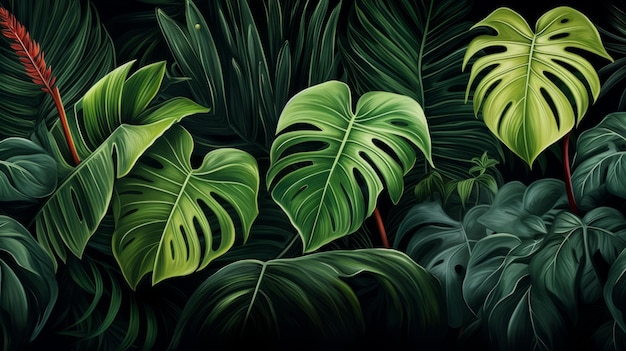 Zielone liście bananowca Monstera ujawniają tropikalne piękno