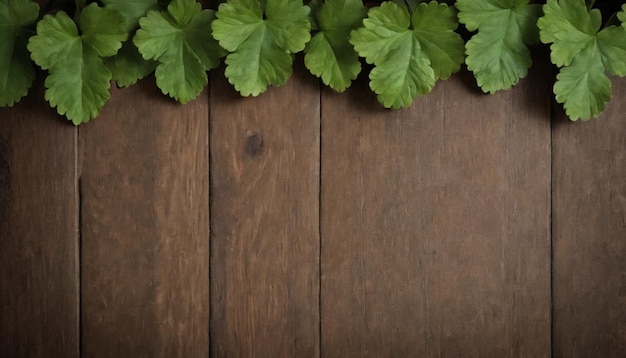Zielone liście koniczyny na drewnianym tle Dzień św. Patryka Kopiuj przestrzeń Święto Piwa