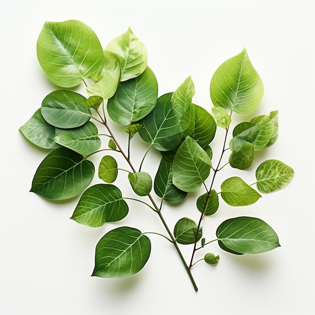 Zielone liście na białym tle