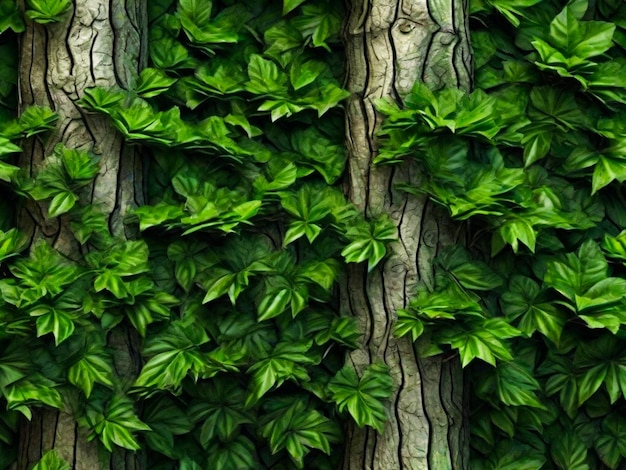 Zielone liście na starych drzewach tworzą świeży krajobraz naturalny