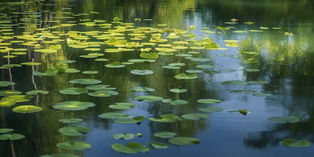 Zielone liście na stawie rzeki jeziora landscaoe widok tła