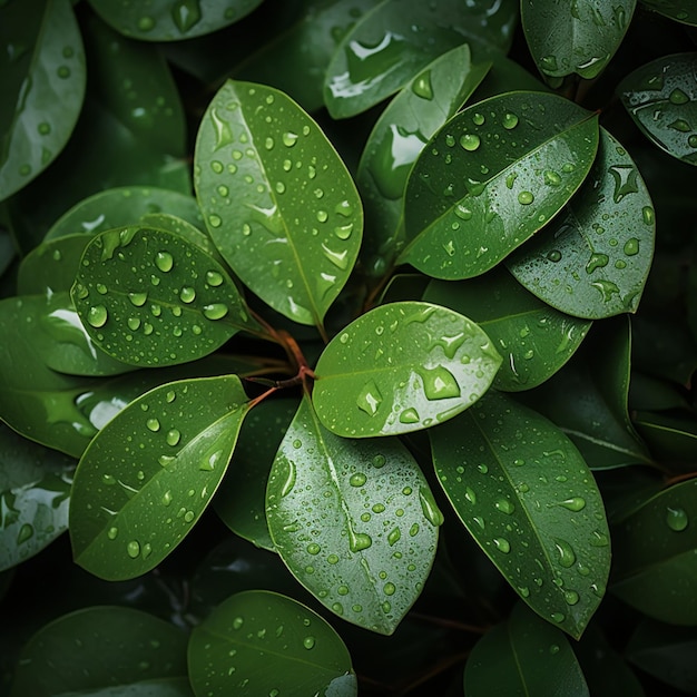 Zdjęcie zielone liście na tle z kropelami wody tekstura widoku z góry dla mediów społecznościowych