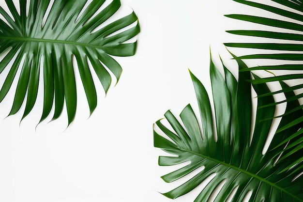 Zielone liście palmowe na białym tle