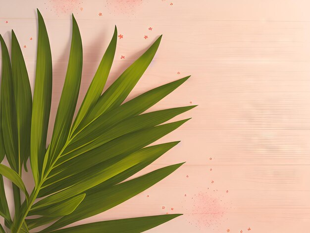 Zielone liście palmowe na różowym tle