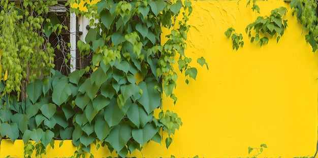 Zielone liście rośliny na żółtej ścianie