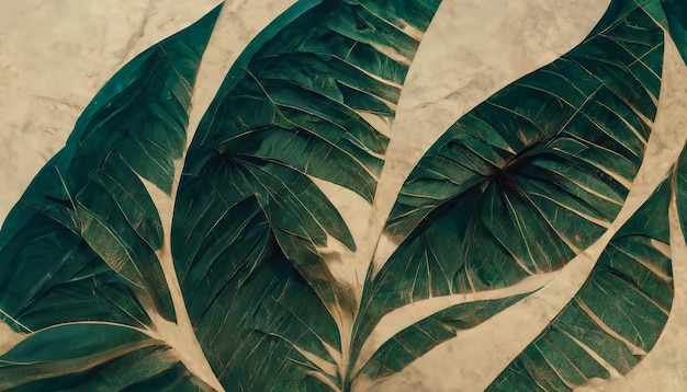 Zielone liście tropikalne Warzywo zielone tło Abstrakcyjne liście monstera Ilustracja 3D