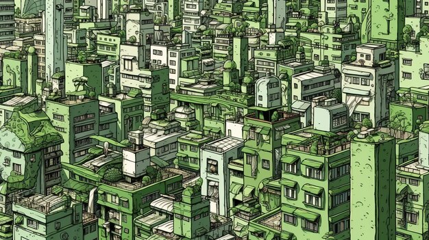 Zielone miasta i ilustracje urbanistyczne Koncepcja fantasy Malarstwo ilustracyjne