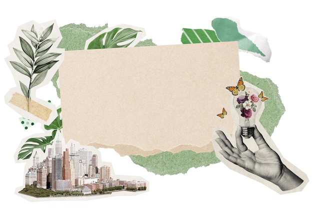 Zielone miasto ramka png środowisko estetyczne papier collage przejrzyste tło