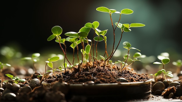 Zielone młode drzewo wyrasta na niebieskim niewyraźnym tle pomysł biznes startup inwestycja sukces
