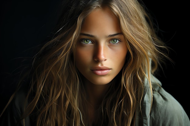 zielone oczy portret kobiety obraz wygenerowany przez sztuczną inteligencję