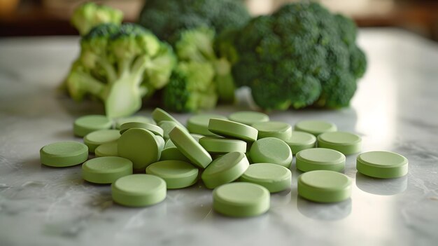 Zielone pigułki lecznicze i surowe brokuły - rytuał zdrowia