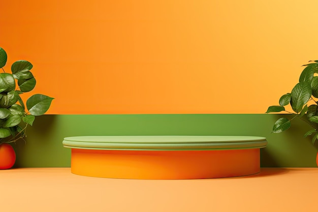zielone podium z bliska strzał pomarańczowe studio backg z karobem
