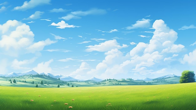 zielone pole i błękitne niebo świeża zielona trawa