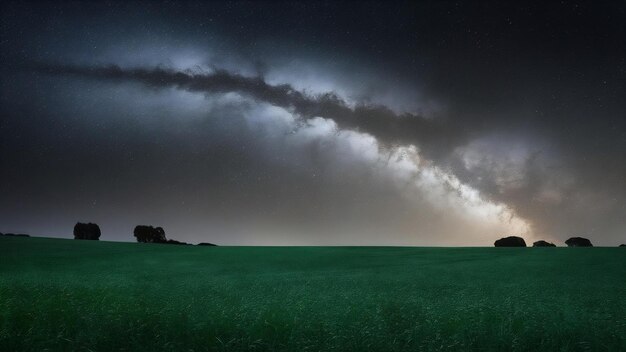 Zielone pole na tle nocnego nieba elementy tego obrazu dostarczone przez NASA