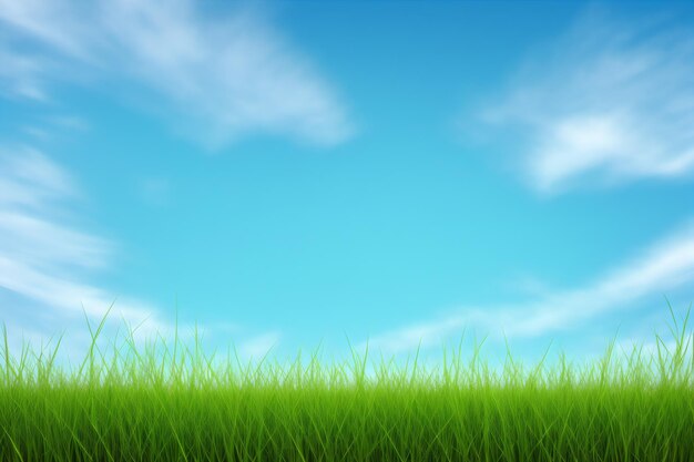 zielone pole trawy i błękitne niebo słońce jako tło