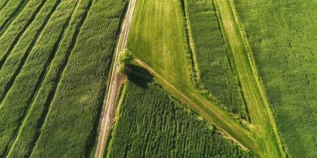 Zielone pole z drogą pośrodku