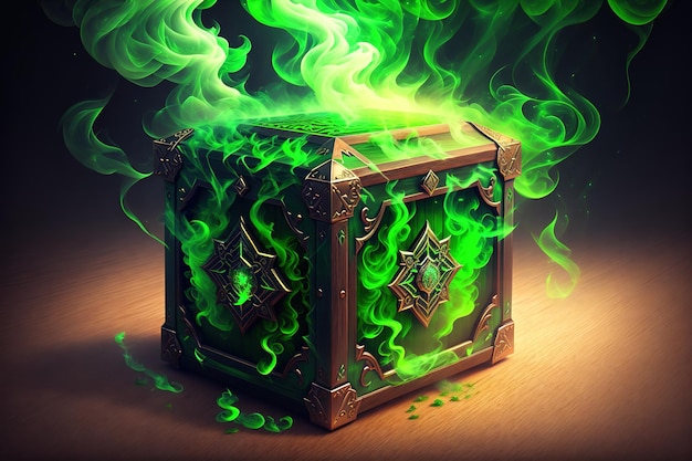 Zielone pudełko ze słowem ogień
