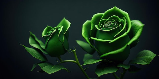 Zielone róże na czarnym tle